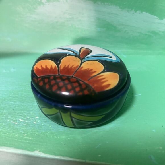 Handcrafted Floral Ceramic Small Trinket Box - Multicolor 2.5" - Picture 9 of 16